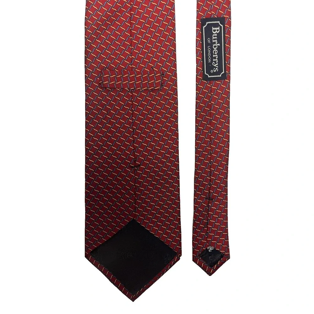 Vintage Burberry Tie Men's Classic Silk Geometric Woven Hand Sewn USA 90s‎